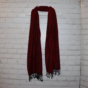 ❤️‍🔥 Red & Black Damask Paisley Scarf · 23" x 60" · Fringe Trim